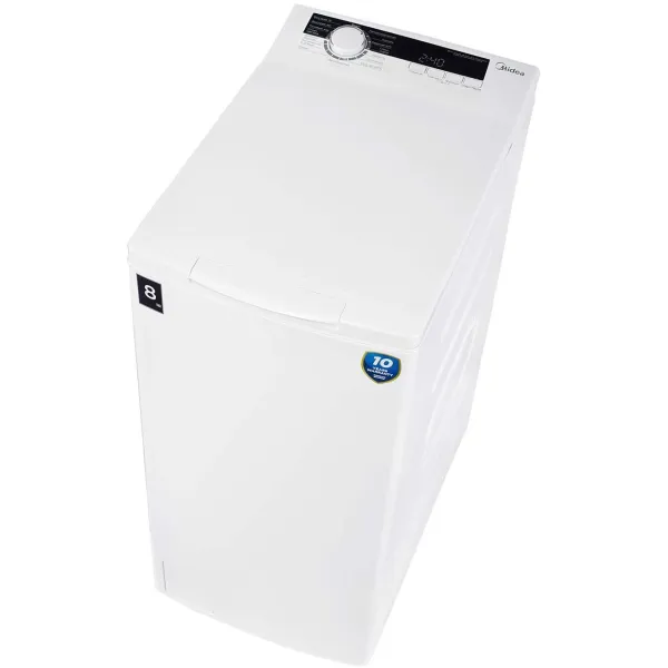 Стиральная машина Midea MFE05W80B/W-RU(вертикальная средняя, класс стирки/отжима/э.потребления: A/B , макс: 8кг, с сушкой, 1300 об/мин, инвертер, 40x87.5x61см, белый)