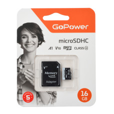 Карта памяти microSDHC 16Гб GoPower (60Мб/с) [00-00025674]