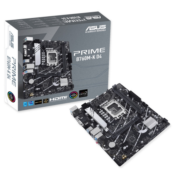 Материнская плата ASUS PRIME B760M-K D4 (LGA1700, Intel B760, 2xDDR4 DIMM, microATX, RAID SATA: 0,1,15,5)