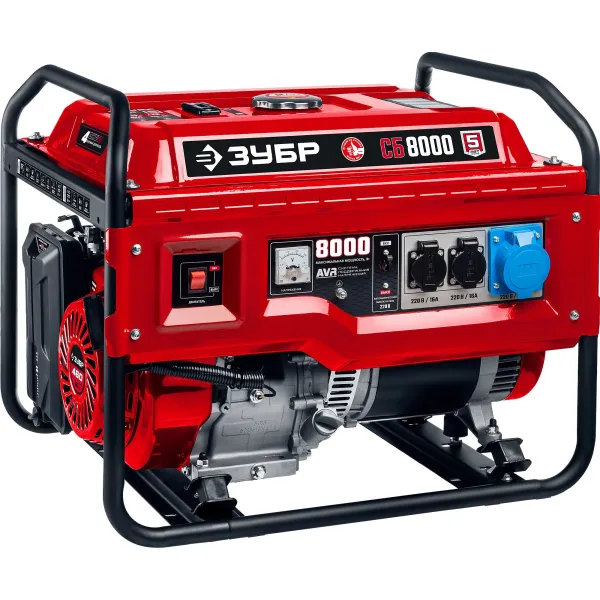 Электрогенератор ЗУБР СБ-8000 (бензиновый, однофазный, пуск ручной, 8/7,5кВт, непр.работа 9ч)