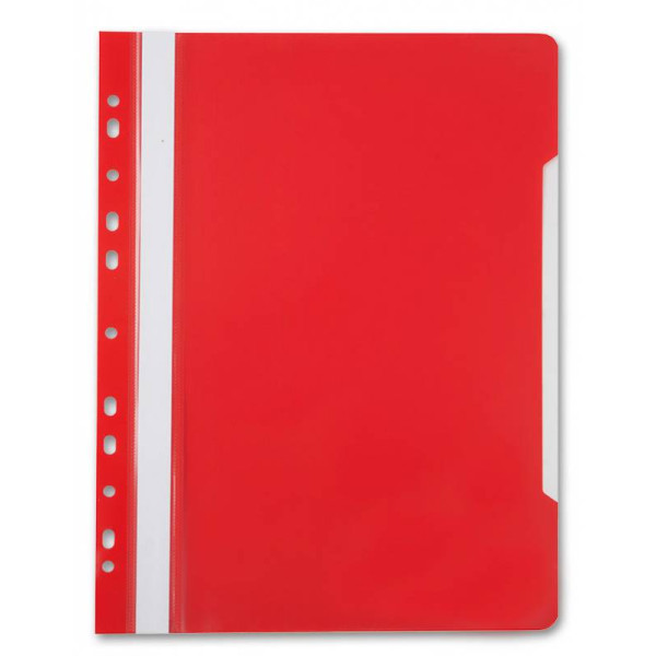 Папка-скоросшиватель Бюрократ PS-P20RED (A4, прозрачный верхний лист, пластик, боковая перфорация, красный)