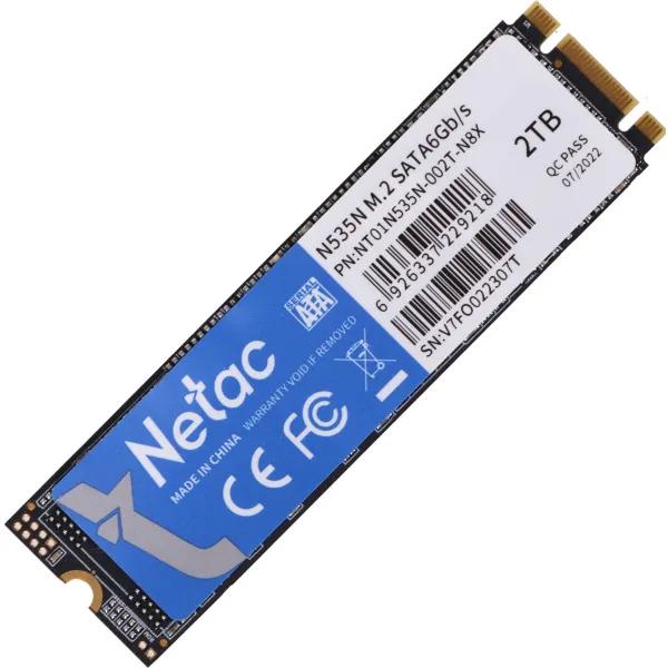 Жесткий диск SSD 2Тб Netac N535N (M.2, 545/500 Мб/с, SATA 3Гбит/с, для ноутбука и настольного компьютера)