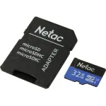 Карта памяти microSDHC 32Гб Netac (Class 10, 80Мб/с, UHS-I U1, адаптер на SD)