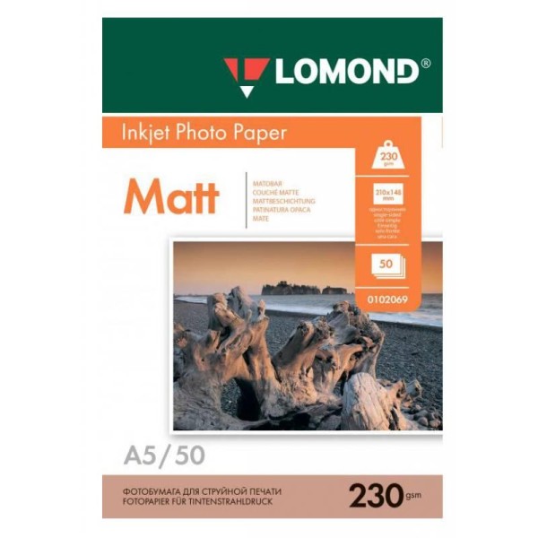 Фотобумага Lomond 0102069 (A5, 230г/м2, для струйной печати, односторонняя, матовая, 50л)