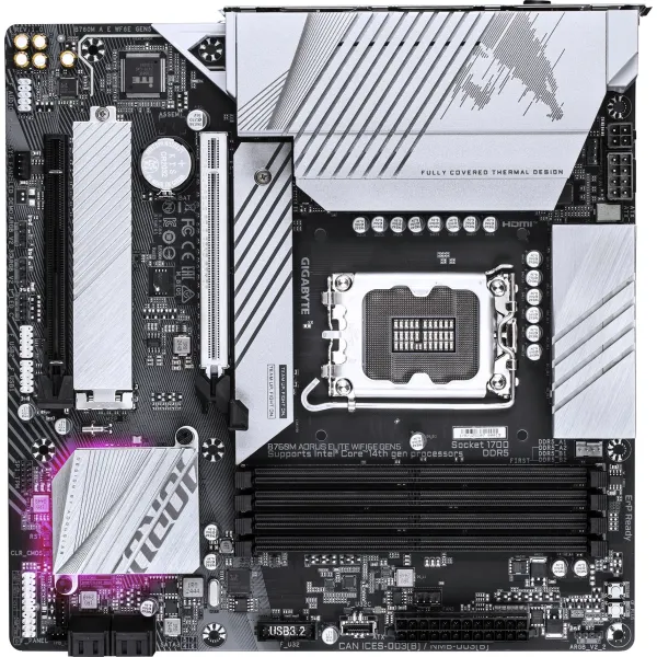 Материнская плата Gigabyte B760M AORUS ELITE WIFI6E GEN5 (SocketLGA1700, 4xDDR5, microATX, RAID SATA: 0,1,15,5)