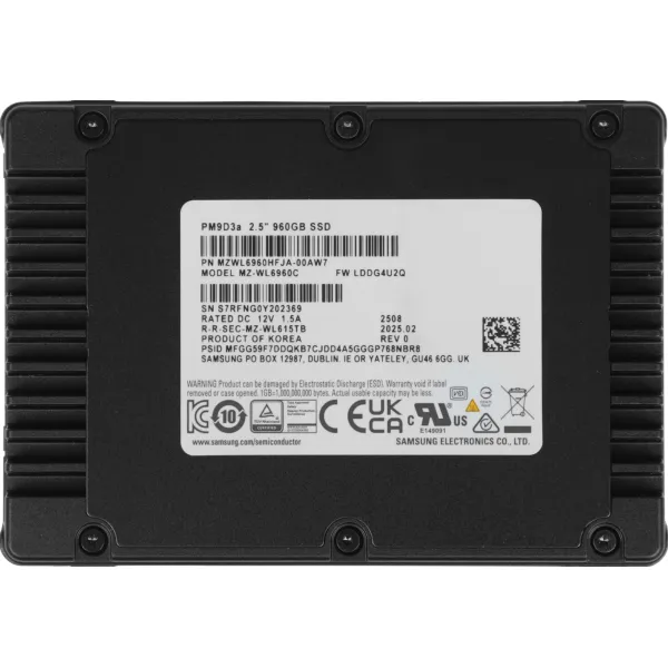 Жесткий диск SSD 960Гб Samsung (U.3, 12000/1600 Мб/с, 70000 IOPS, PCIe 5.0 x4, для сервера)