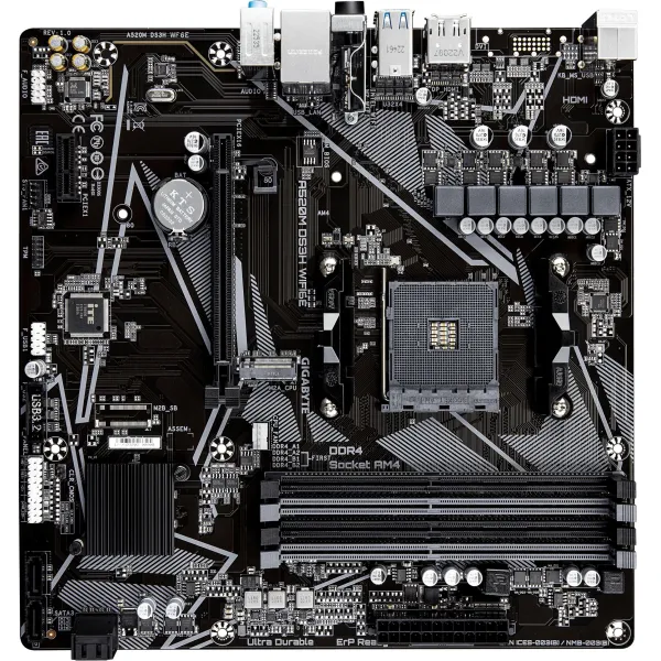 Материнская плата Gigabyte A520M DS3H WF6E (AM4, 4xDDR4 DIMM, microATX, RAID SATA: 0,1,10)