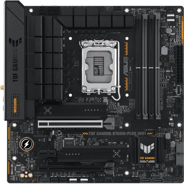 Материнская плата ASUS TUF GAMING B760M-PLUS WIFI (LGA1700, Intel B760, 4xDDR5 DIMM, microATX, RAID SATA: 0,1,10,5)