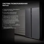 Холодильник Hyundai CS5003F (No Frost, A+, 2-камерный, Side by Side, инверторный компрессор, черная сталь)