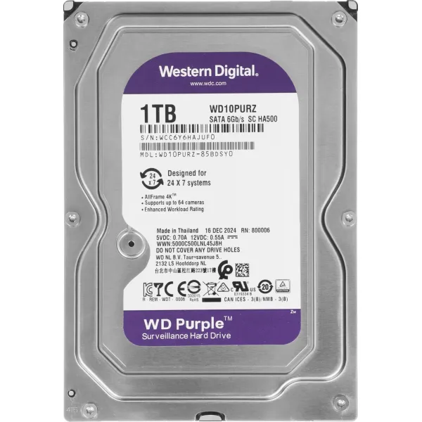 Жесткий диск HDD 1Тб Western Digital Purple (3.5