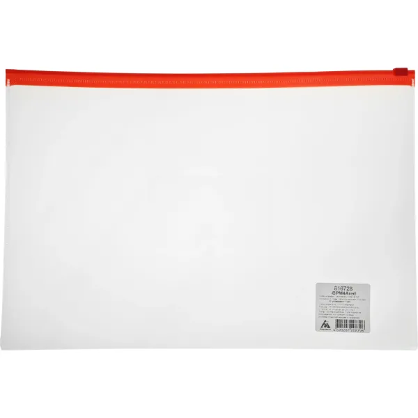 Бюрократ -BPM4ARED (A4+, полипропилен, толщина пластика 0,15мм, молния красный)