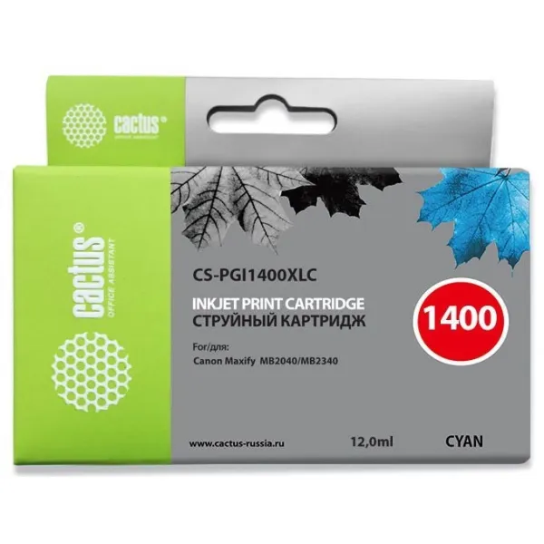 Чернильный картридж Cactus CS-PGI1400XLC (голубой пигментный; 12стр; 12мл; MB2050, MB2350, MB2040, MB2340)