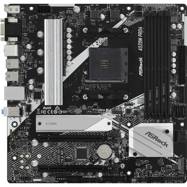 Материнская плата ASRock A520M PRO4 (AM4, A520, 4xDDR4 DIMM, microATX, RAID SATA: 0,1,10)