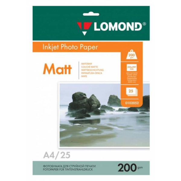 Фотобумага Lomond 0102052 (A4, 200г/м2, для струйной печати, двусторонняя, матовая, 25л)