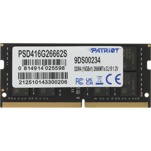 Память SO-DIMM DDR4 16Гб 2666МГц Patriot Memory (21300Мб/с, CL19, 260-pin, 1.2 В)