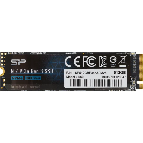 Жесткий диск SSD 512Гб Silicon Power A60 (2280, 2200/1600 Мб/с, 240000 IOPS, PCI-E, для ноутбука и настольного компьютера)