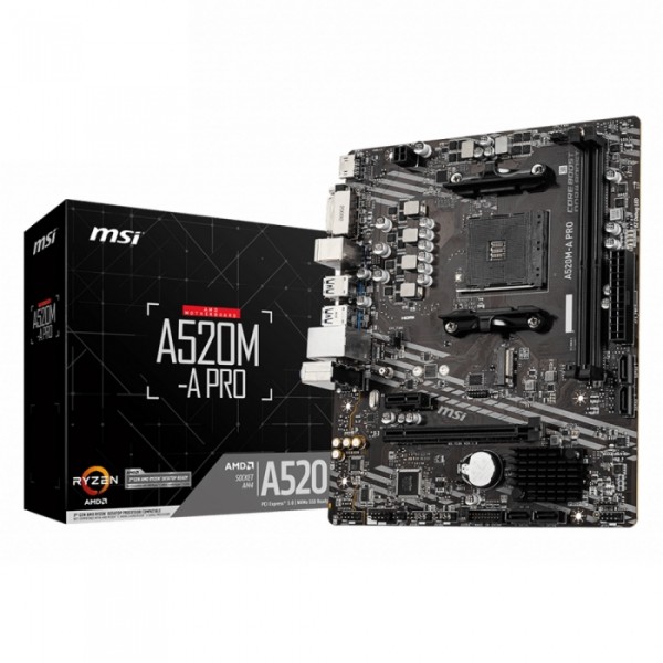 Материнская плата MSI A520M-A PRO (AM4, AMD A520, 2xDDR4 DIMM, microATX, RAID SATA: 0,1,10)