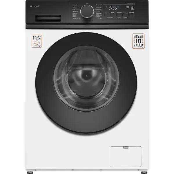 Стиральная машина Weissgauff WM 41106 Inverter Steam(фронтальная узкая, класс стирки/отжима/э.потребления: A+++ , макс: 6кг, 1000 об/мин, инвертер, защита: частичная, 59.5x85x37см, белый)