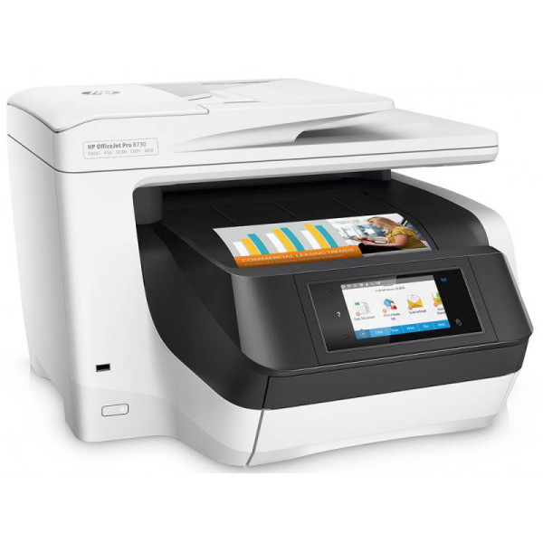 МФУ HP OfficeJet Pro 8730 (струйная, цветная, A4, 512Мб, 24стр/м, 1200x600dpi, авт.дуплекс, RJ-45, USB, Wi-Fi)