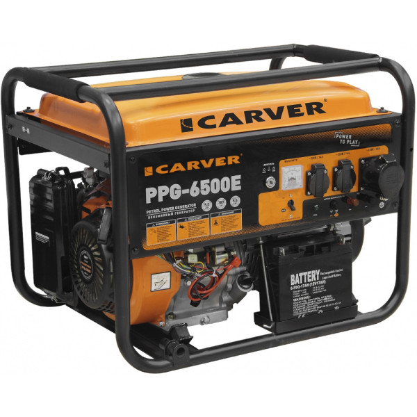 Электрогенератор Carver PPG-6500E (бензиновый, однофазный, пуск электрический, 5,5/5кВт, непр.работа 10ч)