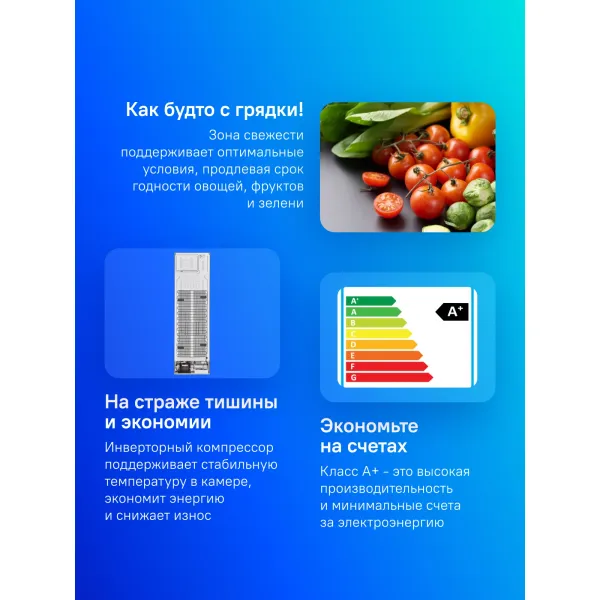 Холодильник LG GA-B509CECL (No Frost, A+, 2-камерный, объем 419:292/127л, инверторный компрессор, 595x2 030x682см, бежевый)