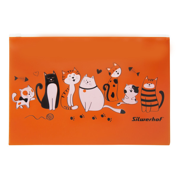 Папка на молнии ZIP Silwerhof Cats 255189 (A4, пластик, молния белый)