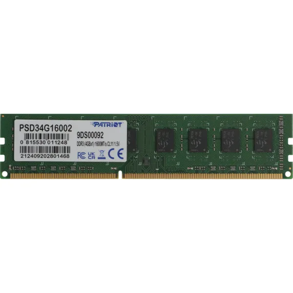 Память DIMM DDR3 4Гб 1600МГц Patriot Memory (12800Мб/с, CL11, 1.5 В)