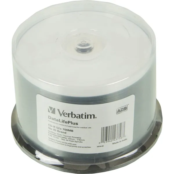 Диск CD-R Verbatim (0.68359375Гб, 52x, cake box, 50, Printable)