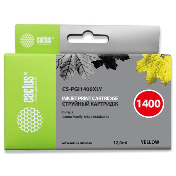 Картридж Cactus CS-PGI1400XLY (оригинальный номер: PGI-1400; желтый; 12стр; MB2050, MB2350, MB2040, MB2340)