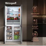 Холодильник Weissgauff 450 Rock Glass (No Frost, A+, 3-камерный, объем 450:287/163л, инверторный компрессор, графит темный)