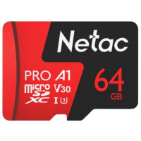 Карта памяти microSDXC 64Гб Netac (Class 10, 100Мб/с, UHS-I U3, адаптер на SD) [NT02P500PRO-064G-R]