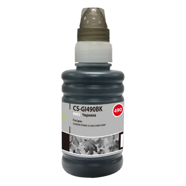 Чернила Cactus CS-GI490BK (черный пигментный; 100мл; Canon Pixma G1400, G2400, G3400)