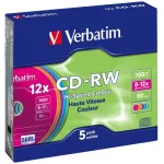 Диск CD-RW Verbatim (0.68359375Гб, 12x, slim case, 5)