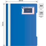 Папка-скоросшиватель Бюрократ PS-V20BLU (A4, прозрачный верхний лист, пластик, карман для визиток, синий)