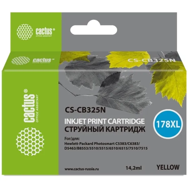 Чернильный картридж Cactus CS-CB325N(CS-CB325) (желтый; 14,6стр; PS B8553, C5383, C6383, D5463)