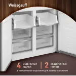 Холодильник Weissgauff 450 Rock Glass (No Frost, A+, 3-камерный, объем 450:287/163л, инверторный компрессор, графит темный)