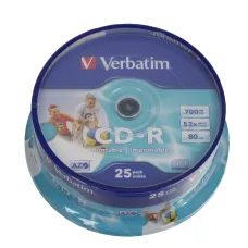 Диск CD-R Verbatim (0.68359375Гб, 52x, cake box, 25, Printable) [43439]