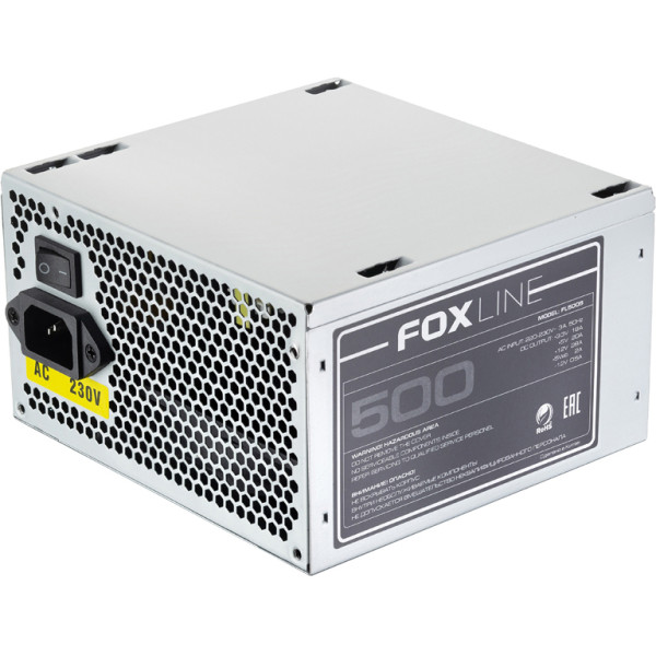 Блок питания Foxline FL-500S 500W (ATX, 500Вт, 20+4 pin, ATX12V 2.3, 1 вентилятор)