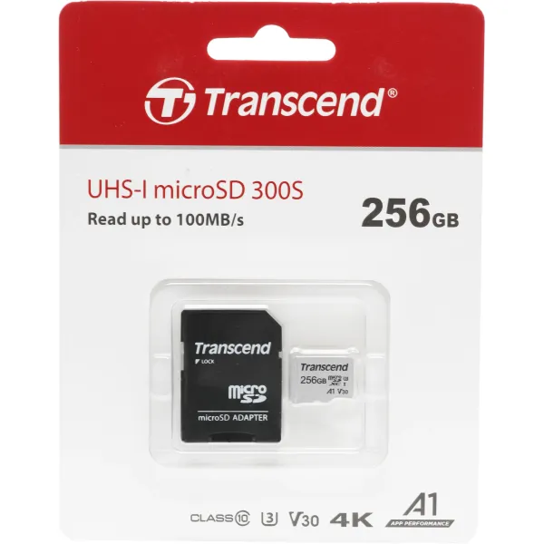Карта памяти microSDXC 256Гб Transcend (Class 10, 100Мб/с, UHS-I U3, адаптер на SD)