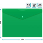 Конверт на кнопке Бюрократ -PK803ANGRN (A4, пластик, непрозрачный, толщина пластика 0,18мм, зеленый)