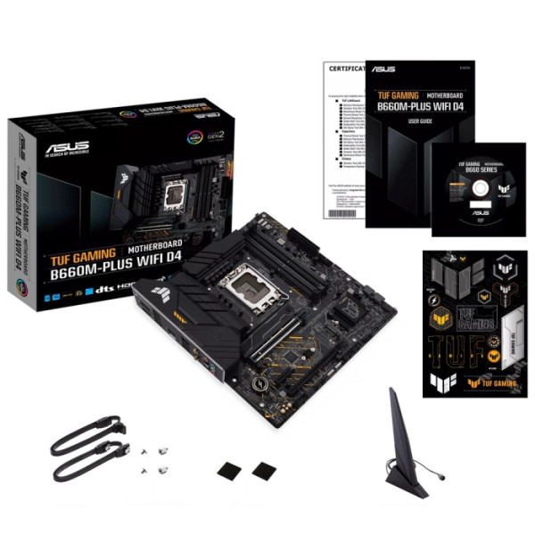 Материнская плата ASUS TUF GAMING B660M-PLUS WIFI D4 (LGA1700, 4xDDR4 DIMM, microATX, RAID SATA: 0,1,15,5)