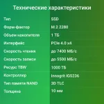 Жесткий диск SSD 1Тб Digma (2280, 7400/5500 Мб/с, 560000 IOPS, 1024Мб)
