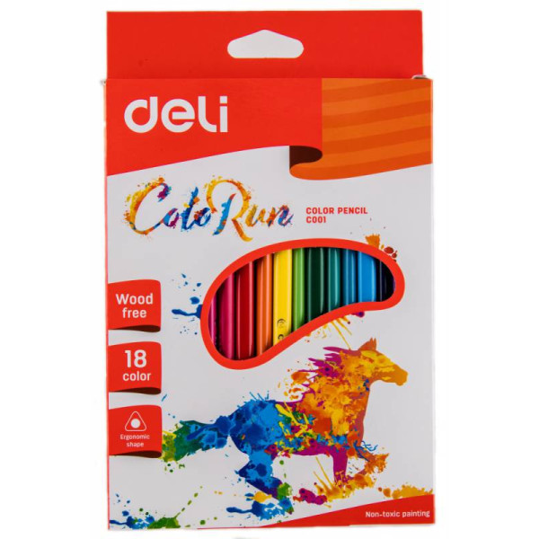 Карандаши Deli ColoRun EC00110 (пластик, трехгранный, 18 цветов, упаковка 18шт, коробка европодвес)