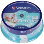 Диск CD-R Verbatim (0.68359375Гб, 52x, cake box, 25, Printable)
