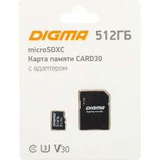 Карта памяти microSDXC 512Гб Digma (Class 10, 90Мб/с, UHS-I U3, адаптер на SD) [DGFCA512A03]
