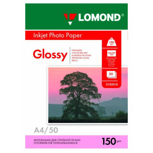 Фотобумага Lomond 0102018 (A4, 150г/м2, для струйной печати, односторонняя, глянцевая, 50л)