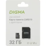 Карта памяти microSDHC 32Гб Digma (Class 10, 70Мб/с, UHS-I U1, адаптер на SD)