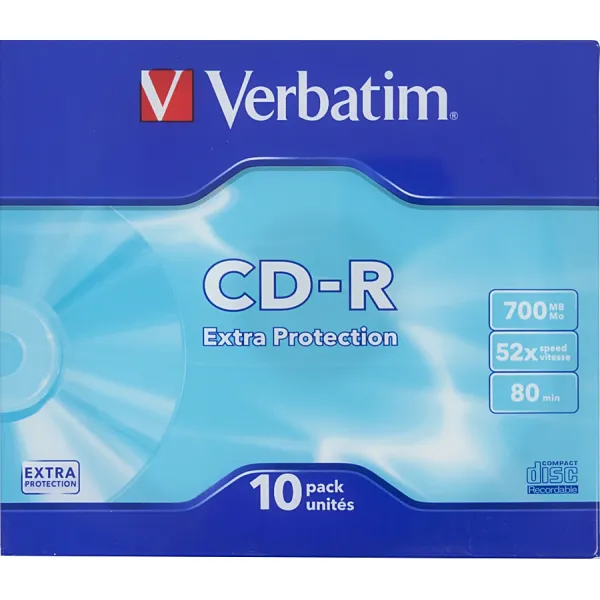 Диск CD-R Verbatim (0.68359375Гб, 52x, slim case, 10)