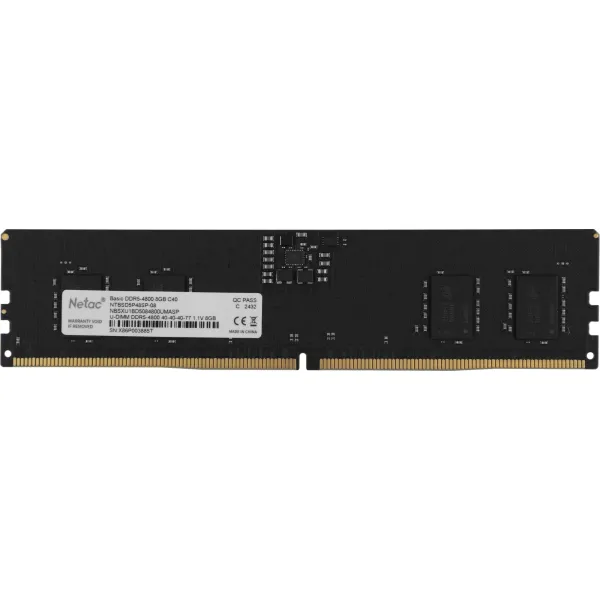 Память DIMM DDR5 8Гб 4800МГц Netac (38400Мб/с, CL40, 288-pin, 1.1 В)