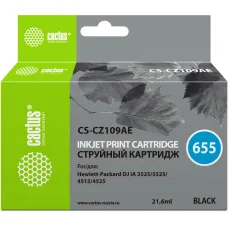 Чернильный картридж Cactus HP 655 CS-CZ109AE (черный пигментный; 21,6стр; DJ IA 3525, 5525, 4525) [CS-CZ109AE]